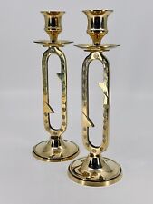 Vintage MCM brass candlestick holders geometric circle design 9