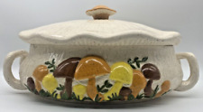 Vintage 1970s Arnels Ceramic Mushroom Beige Casserole Dish Retro Signed Large picture
