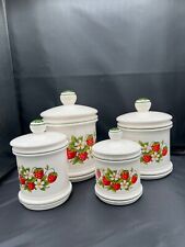 Vintage Strawberry Country Kitchen Canister Set 4 Total Made In Japan For Sears picture