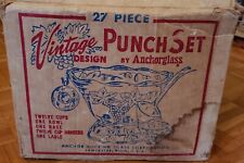 VTG Anchor Hocking Punch Bowl Set 12 Cups Anchorglass Set W Original Box Lot 27  picture