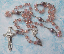 GORGEOUS~Aqua rose & lavender Crystal Rosary~Handmade~Italy~Ornate Crucifix picture
