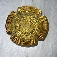 Anchor Hocking Soreno Ashtray Amber Gold Ribbed Ripple Glass MCM Vintage 4 Inch  picture