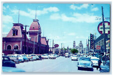 C Juarez Mexico Postcard Border Customs September 16 Street Cathedral c1950's picture