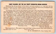 1917 OLD TRUSTY POULTRY INCUBATORS MM JOHNSON CO CLAY CENTER NEBRASKA POSTCARD picture