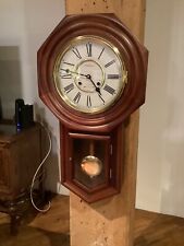 Vintage Waltham Schoolhouse 31 Day Chime Mechanical Wall Clock w/KEY picture
