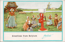 Greetings from Belgium Woman Carrying Milk Melotte Cream Separator Postcard G48 picture