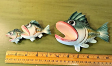 Vintage Enesco Big Mouth Fish Chasing Eating Smaller Fish Wall Plaques Ceramic picture