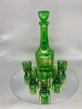 1960s Jay Glass Italian Decanter Set Emerald Green Gold Foil MCM Vintage 1960s picture