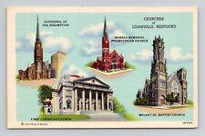 Postcard Churches of Louisville Kentucky KY, Vintage Linen O2 picture