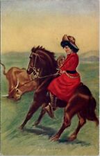 Artist Signed Reynolds 4406 Roped Pretty Western Cowgirl Lassoed Postcard Y11 picture