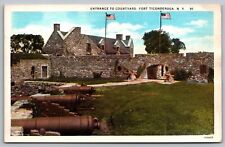 Courtyard Entrance Fort Ticonderoga New York American Flags Cannons VNG Postcard picture