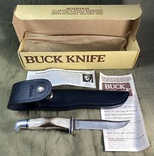 Vintage 1988 Buck Knife 102 Stag Handle Fixed Blade 4” & Sheath NIB w Inserts picture