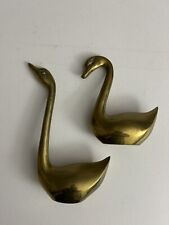 Vintage MCM Pair Of Large Solid Brass Swans Beautiful Figurines picture