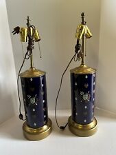  Set of two Blue ceramic and gold brass vintage table lamps picture