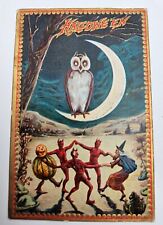 Postcard Hallowe'en Dancing Devil's JOL and Witch Moon Owl Raphael Tuck  picture