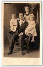c1910 FAMILY PHOTO HUSBAND WIFE 2 SUPER CUTE LITTLE GIRLS RPPC POSTCARD P4275 picture