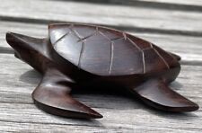 Vintage Sea Turtle Figurine Hand Carved Ironwood Wood Paperweight Mexico picture