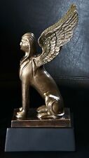 Brass Egyptian Sphinx Sculpture on Metal Base • Vintage Winged Griffin 10.5 in picture