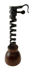 Genuine Vintage Corkscrew Wrought Iron Wooden Base 10” Courting Candle Holder picture