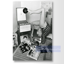 Vintage 1960s Groovy Girl Changing Record with Feet- Record Player Photo Print picture