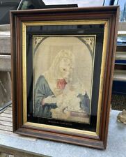 Antique Victorian Walnut Framed Needlework of Mary & Child picture