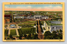 c1951 Linen Postcard Washington DC Aerial View Capitol Plaza North picture