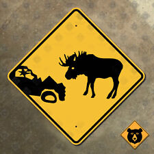 Newfoundland Canada moose warning wrecked car highway marker road sign 12x12 picture