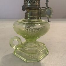 Vintage Antique Yellow Uranium Vaseline Glass Mini Oil Finger Lamp & Chimney picture