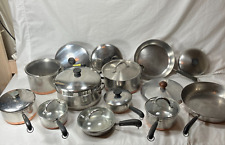 VINTAGE 1801 REVERE WARE STAINLESS COPPER BOTTOM COOKWARE - HUGE LOT 21 PIECES picture