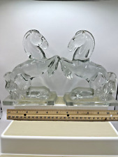 2 Rearing Horse Clear Glass Bookends L.E. Smith Beaded Mane 7 3/4