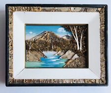 VNT 3-D Art Collage Diorama Picture Painted Landscape Mountain Lake Bark Moss picture