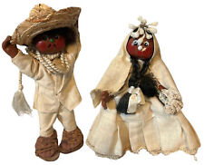 Vtg Mexican Folk Art Wedding Dolls Bride Groom Straw Hat picture