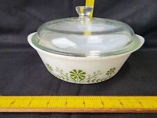 Vintage Glassbake Green Primrose ROUND Casserole Dish With Lid  picture