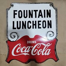 COCA-COLA FOUNTAIN LUNCHEON PORCELAIN ENAMEL SIGN 22 1/2 X 26 1/2 INCHES picture