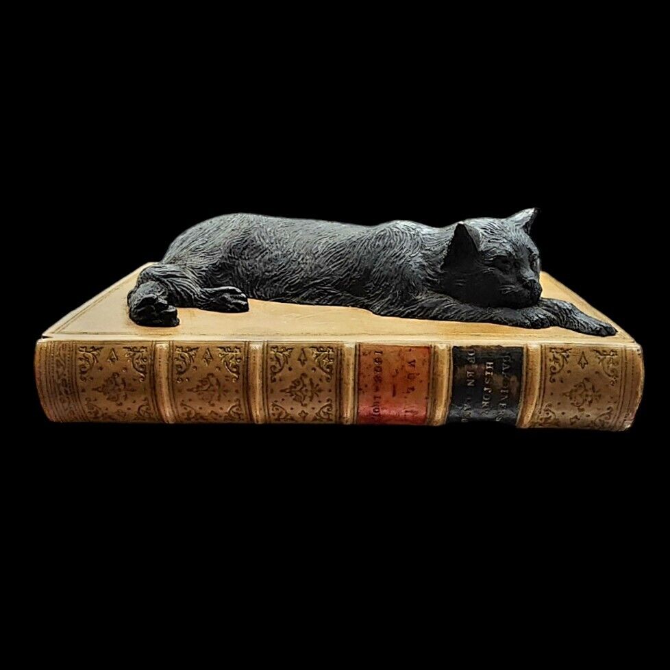 Vintage Black Cat Resting On Book Bookend Paperweight Sculpture Statue 7