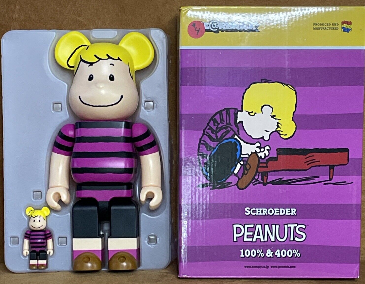 Peanuts Schroeder 100% & 400% Bearbrick Set by Medicom Toy