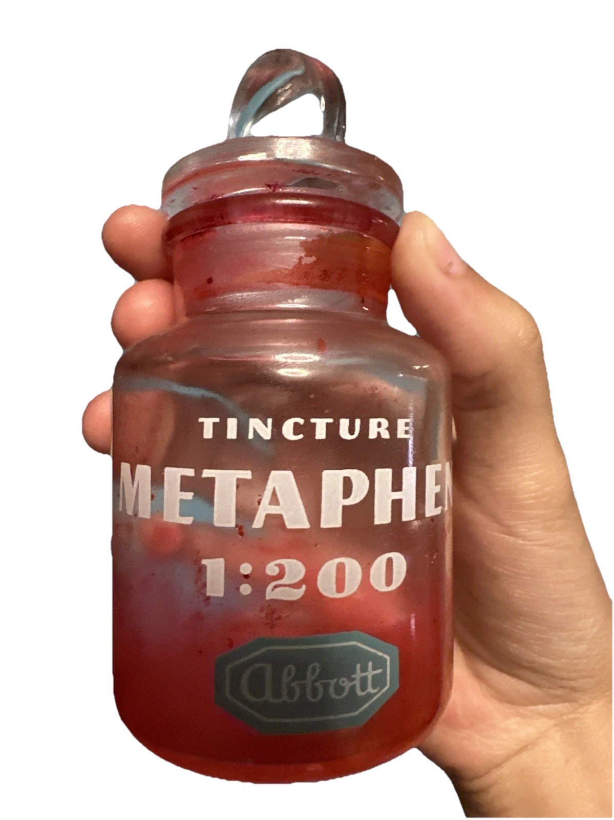 Vintage Tincture Metaphen 1:200 Abbott Glass Jar with Lid Stained Red/Pink Rare Vintage Tincture Metaphen 1:200 Abbott Glass Jar with Lid Stained Red/Pink Rare
