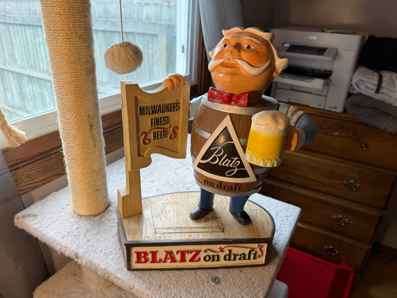 Vintage Blatz Beer on Draft Barrel Man Cast Metal Statue