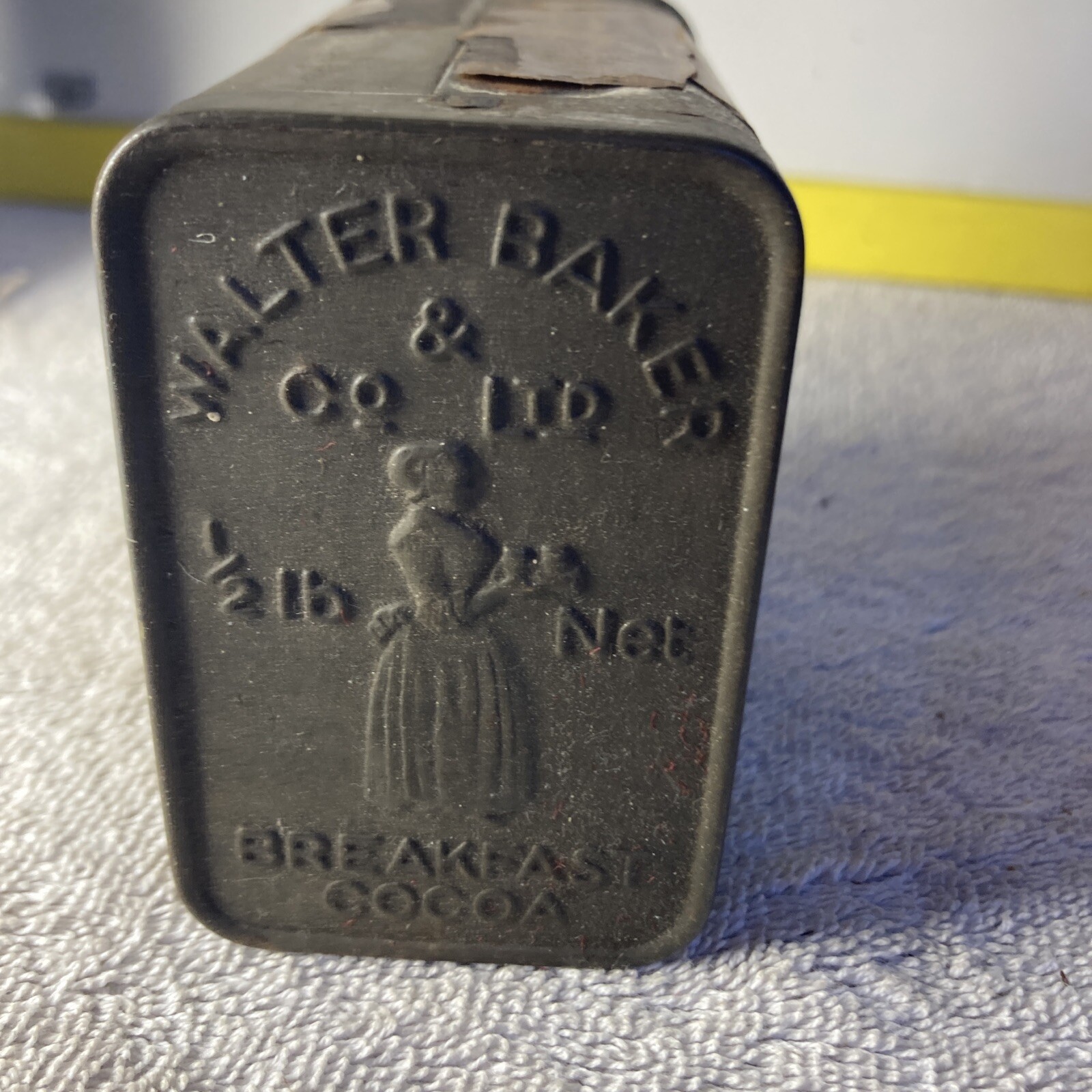 Vintage Metal Walter Baker Breakfast Cocoa Tin Paper Label Embossed