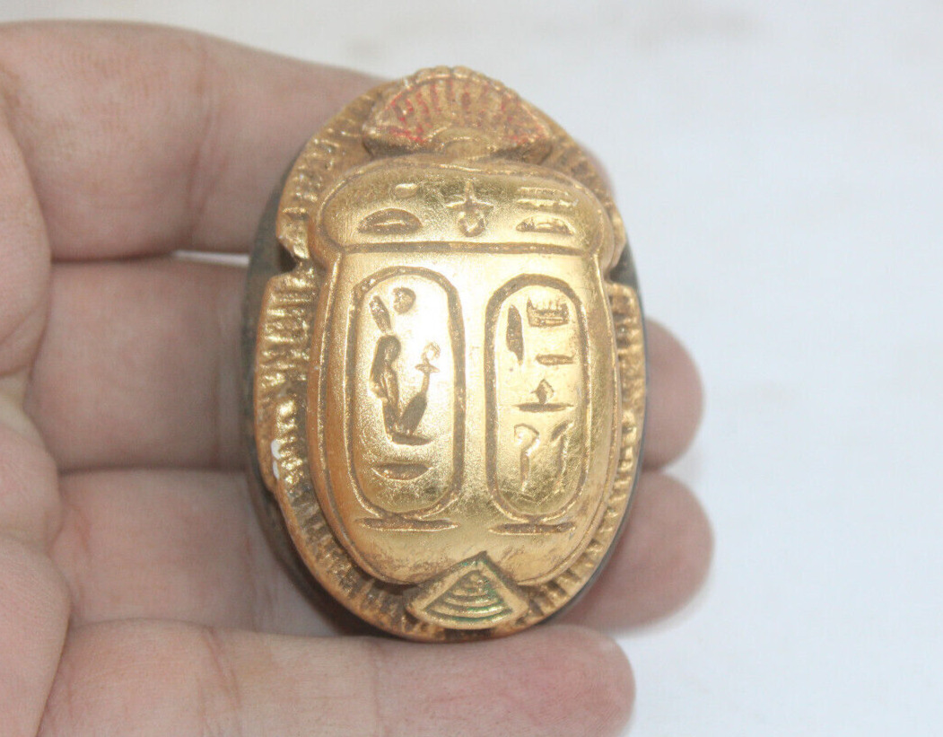 UNIQUE ANCIENT EGYPTIAN ANTIQUE SCARAB Pharoh Carved Stone (DF)