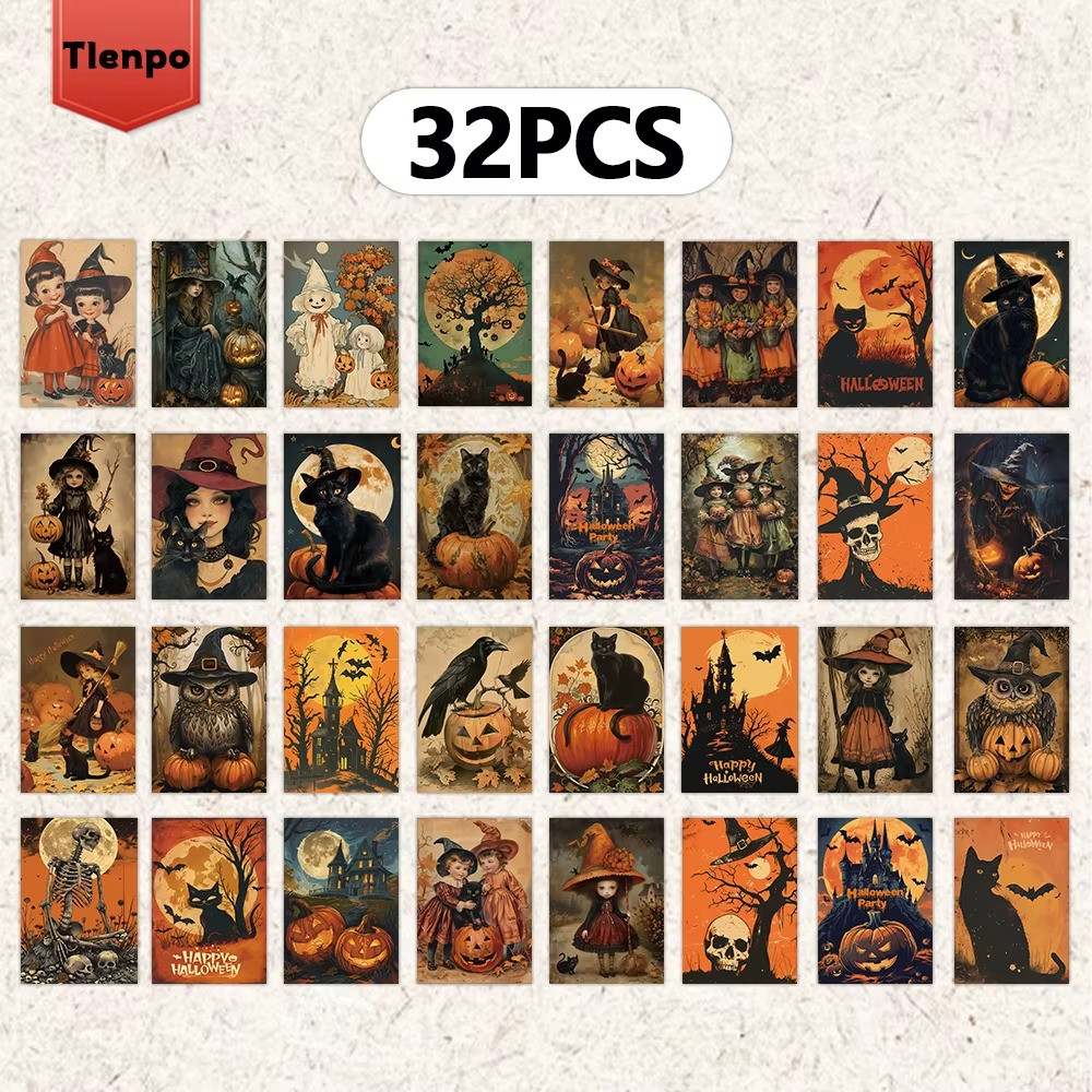 32 Halloween Postcard Lot Witch Girl Cat Crow Skeleton Retro Bat Spooky Pumpkin 32 Halloween Postcard Lot Witch Girl Cat Crow Skeleton Retro Bat Spooky Pumpkin