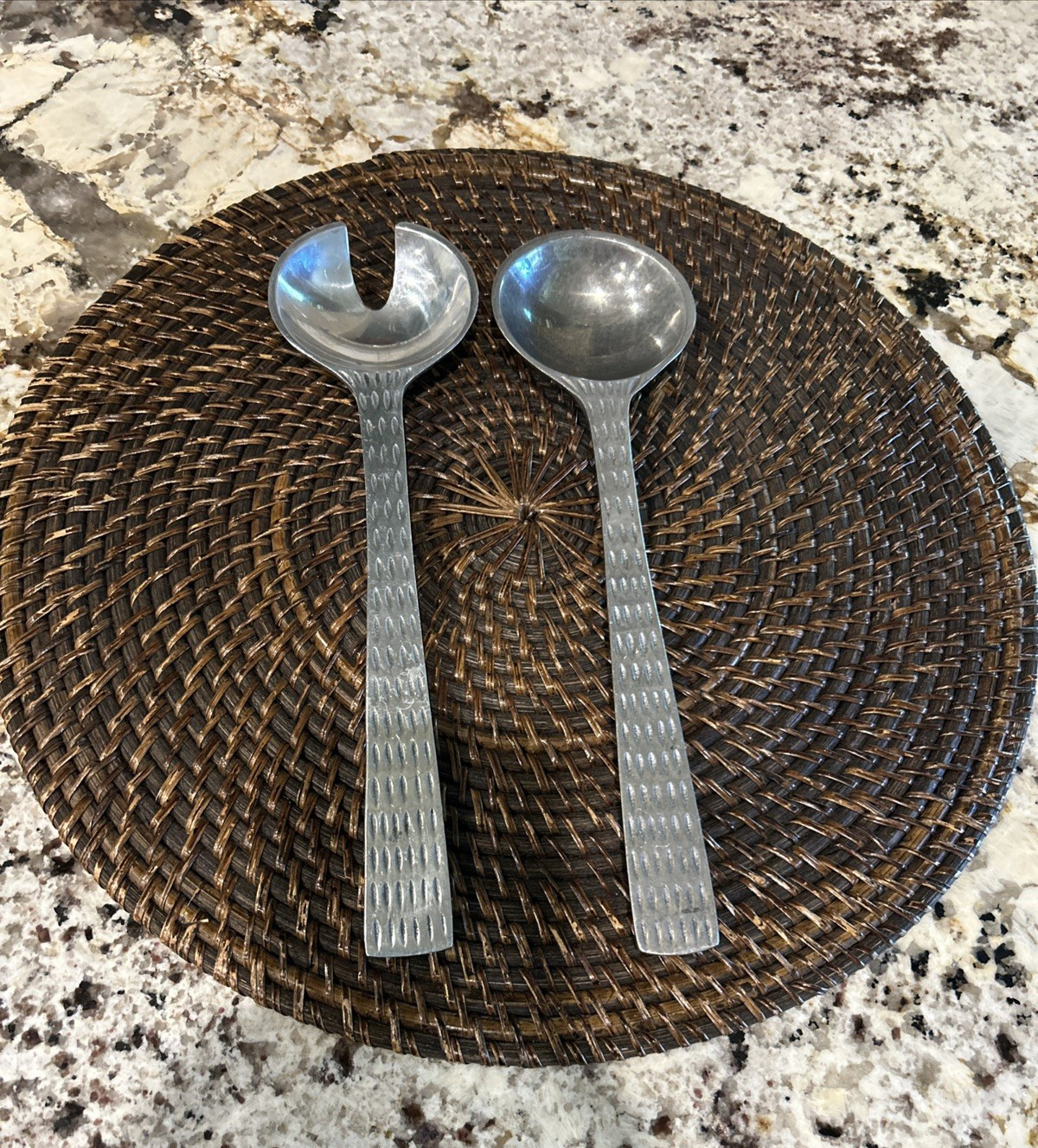 Vintage Modernist Salad Serving Set Aluminum Metal Fork and Spoon 11.5\ Vintage Modernist Salad Serving Set Aluminum Metal Fork and Spoon 11.5\