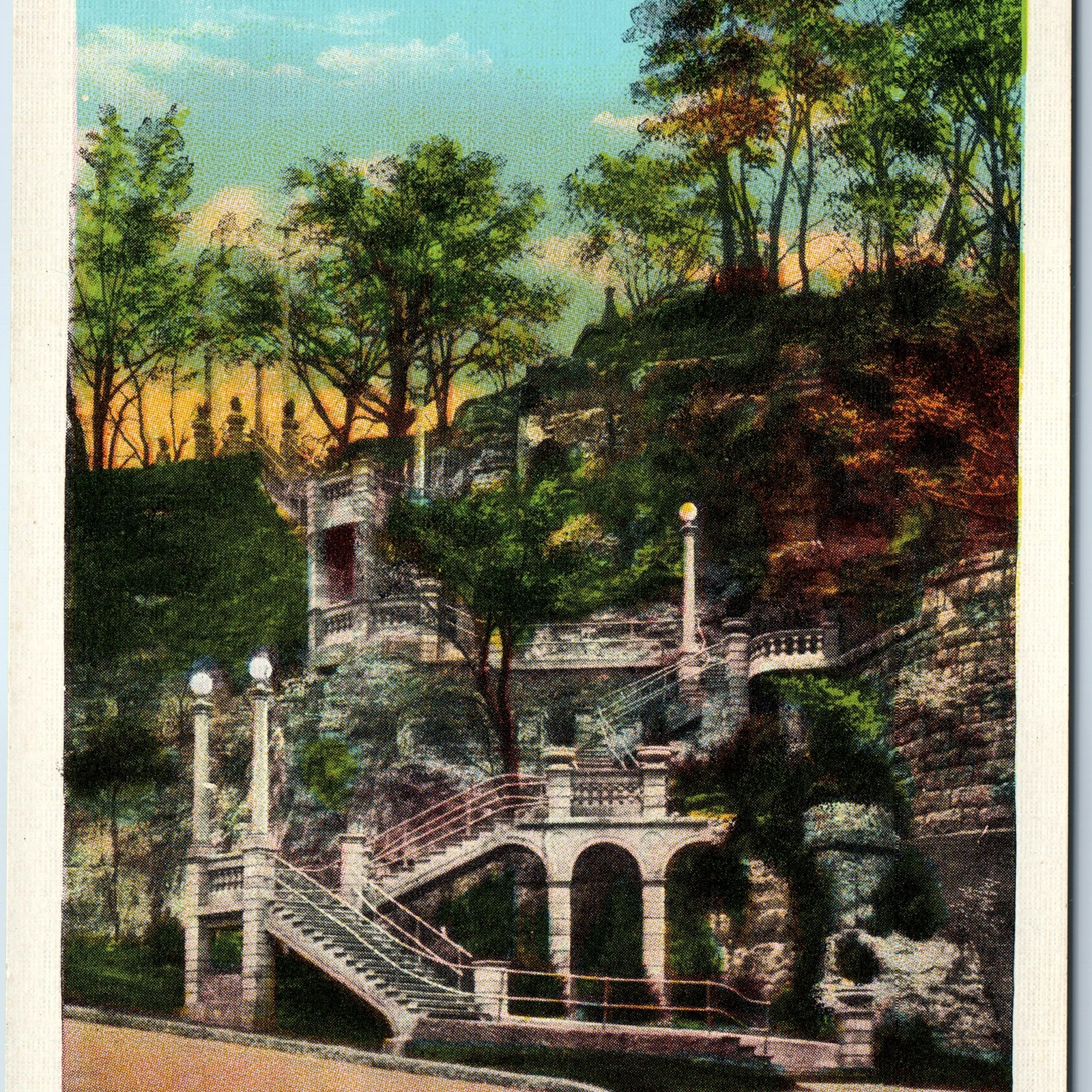 c1910s Dubuque, IA 17th Street Stairway Madison Park North Main St Linen PC A211