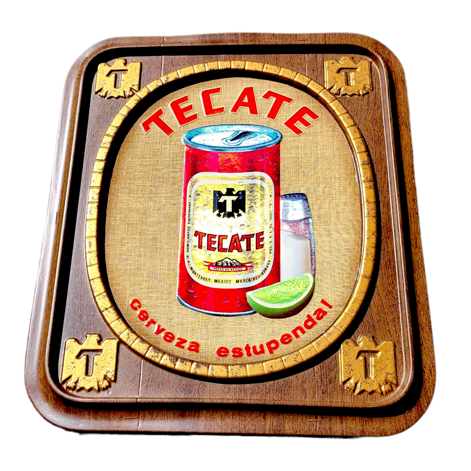 Vintage TECATE Cerveza Beer Sign RARE 3D Molded Plastic Metallic