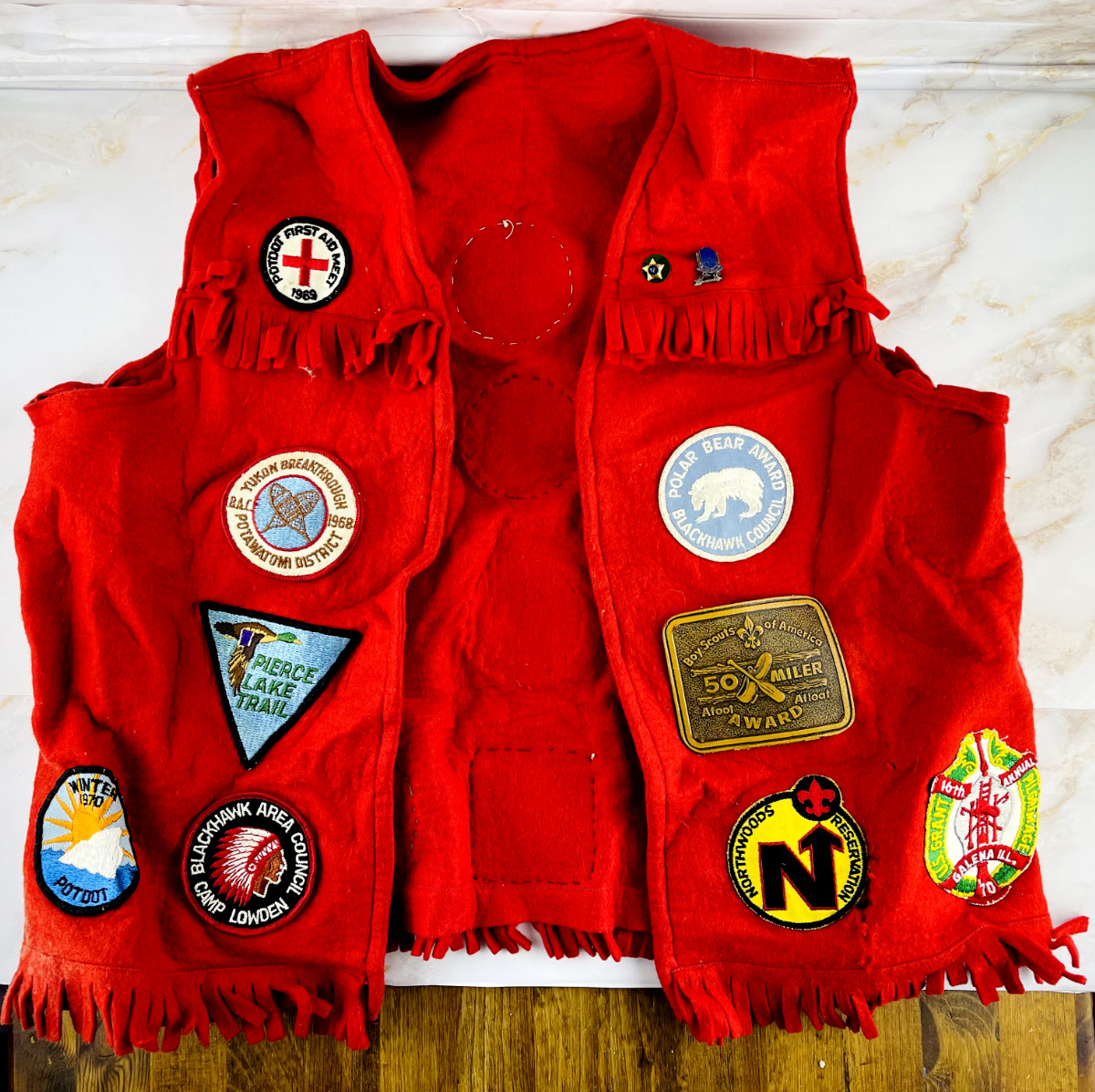 Boy Scouts Of America Red Felt Vest 21 Patches Badges 1960s