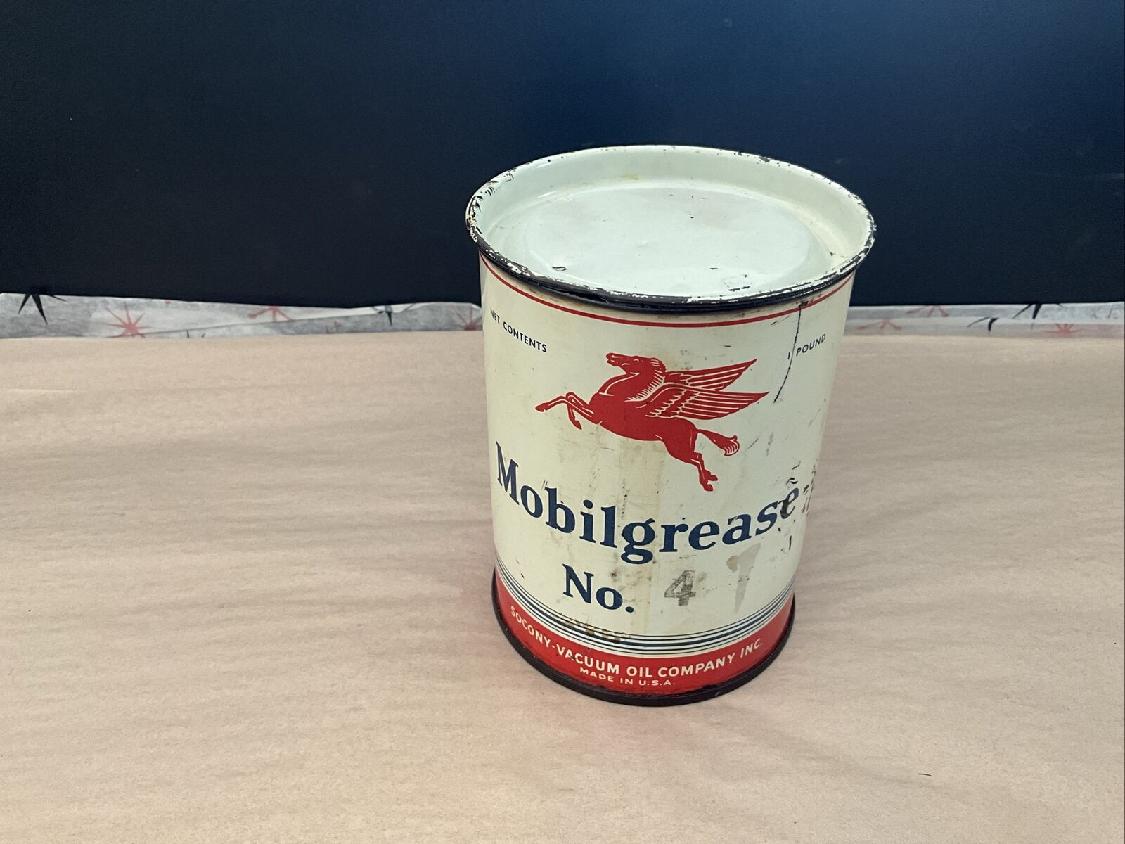 Vintage Mobilgrease No 4 Grease Can Oil Can Socony Vacuum Oil Company 1lb