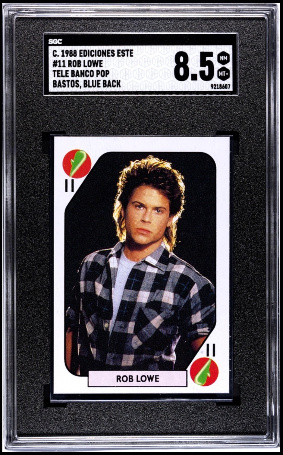 1988 ROB LOWE Trading Card Ediciones Este Tele Banco SGC 8.5 Pop 1 