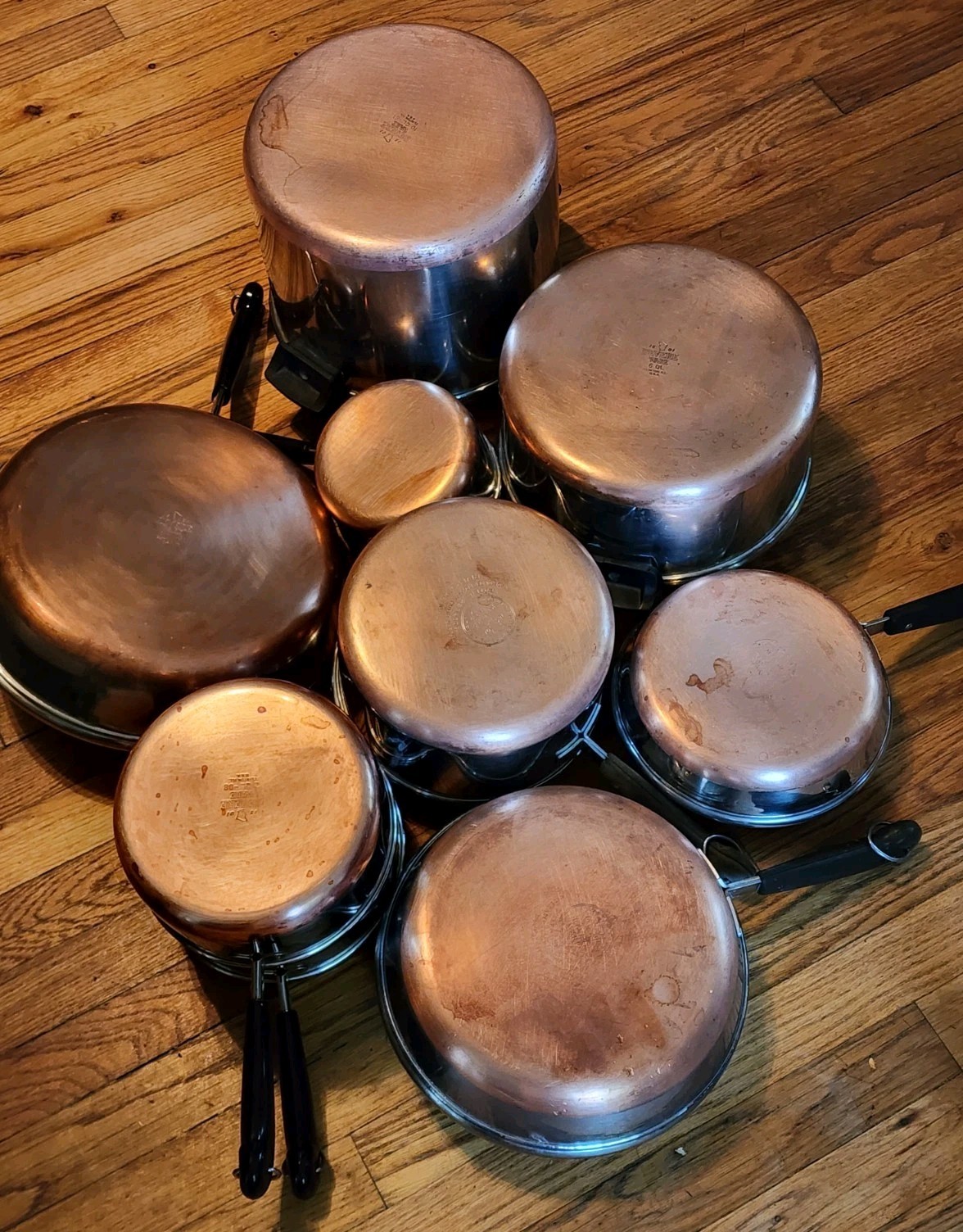 Vtg REVERE WARE 1801 Copper Bottom 17pc Set-Pots,pans & Steamer W/lids EUC