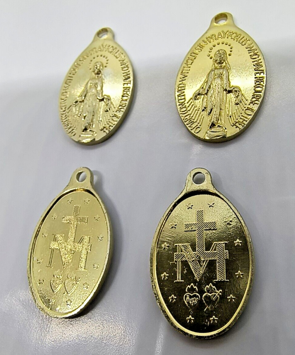 Miraculous Medal Necklace Pendant Charm Virgin Mary Small Gold Tone Catholic x 8