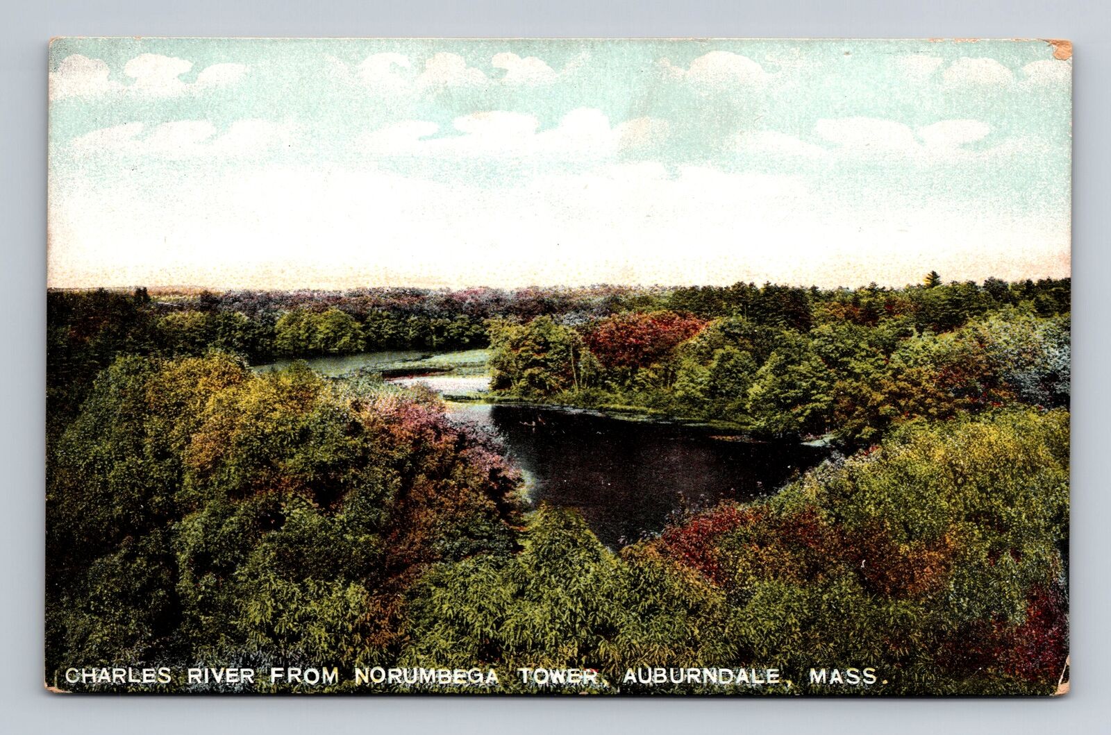 Auburndale MA-Massachusetts, Charles River, Noriega Tower, Vintage Postcard